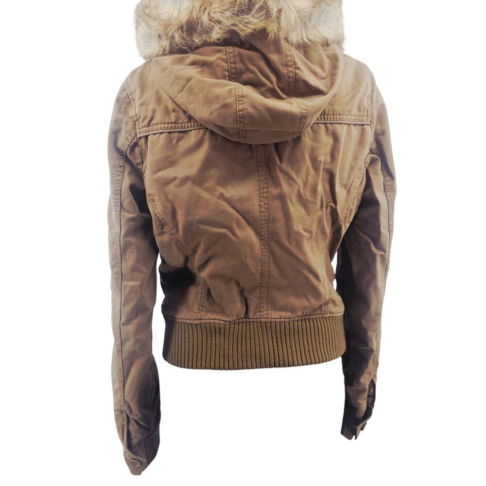 Vintage Y2K Abercrombie & Fitch 2000s Faux Fur Lined Hooded Bomber Jacket L - Picture 3 of 12